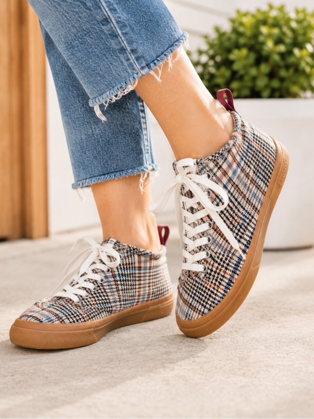 SeaVees Plaid Legend 90 High-Top Sneakers with Gum Sole